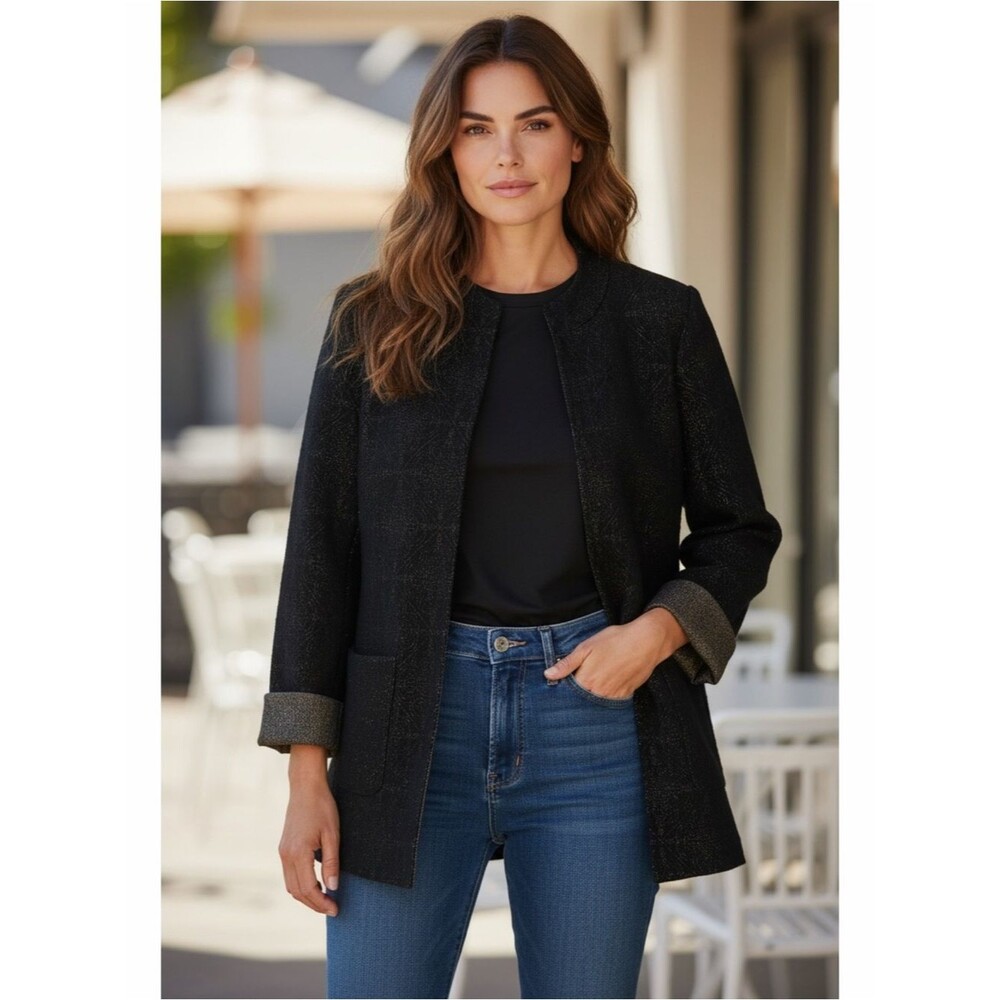 CHICOS NWT Subtle Jacquard Novelty Sparkle Knit-Topper Jacket M/8
